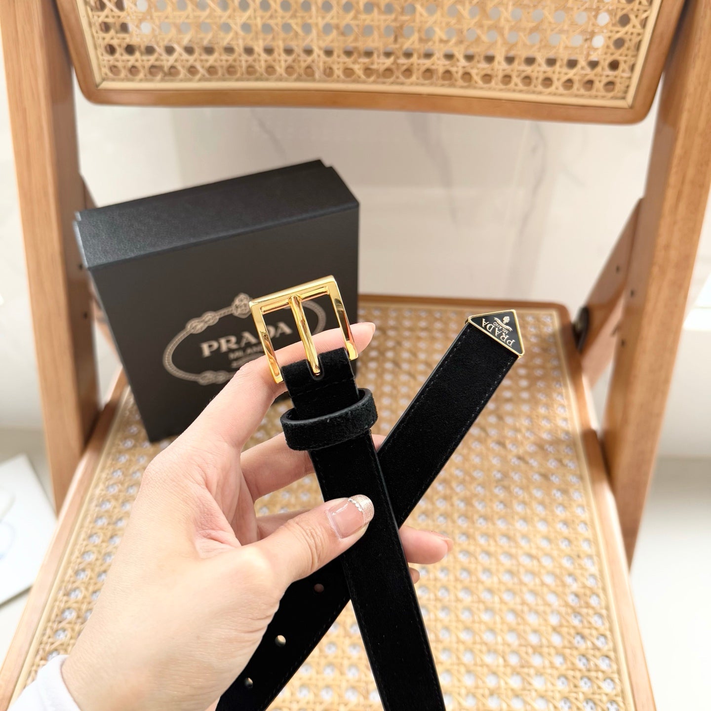 PRADA 25S BELT 25 MM IN BLACK SUEDE 542641