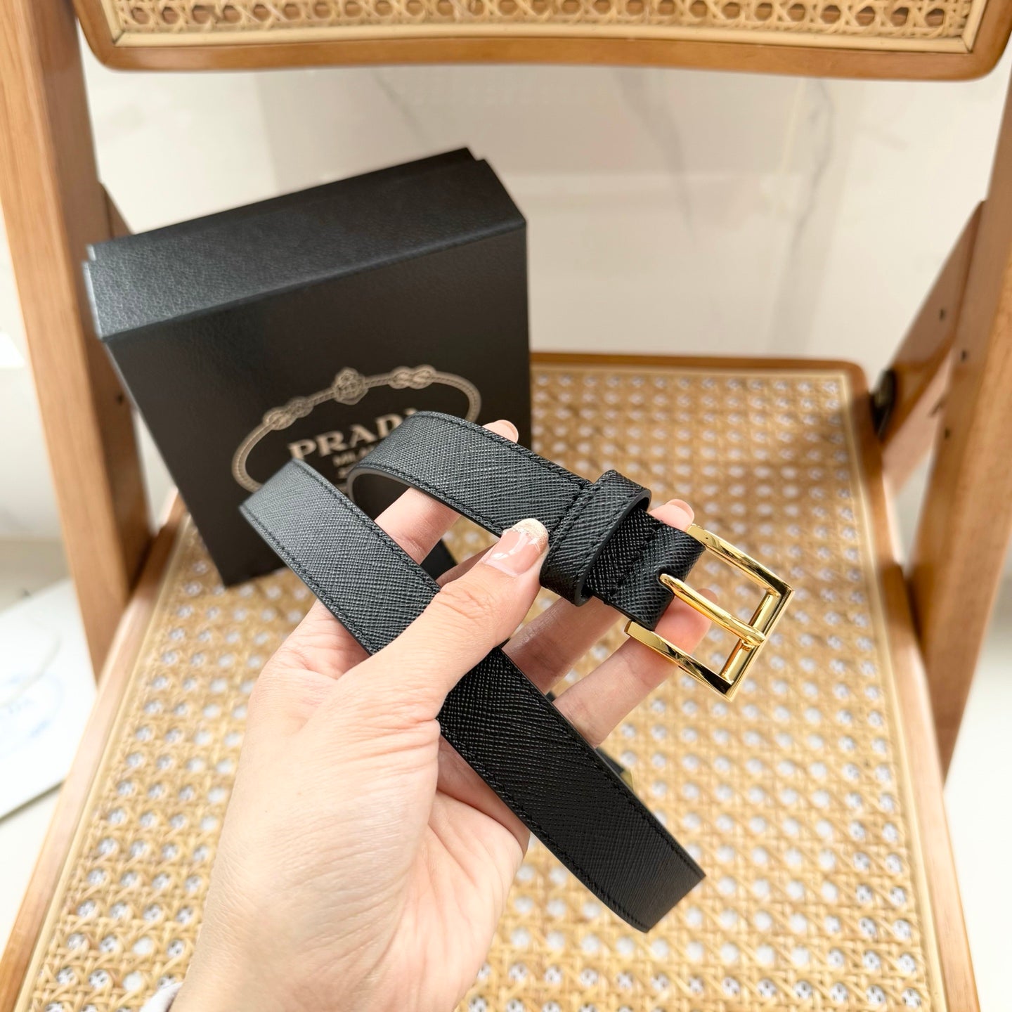 PRADA 25S BELT 25 MM IN BLACK CALFSKIN 542645