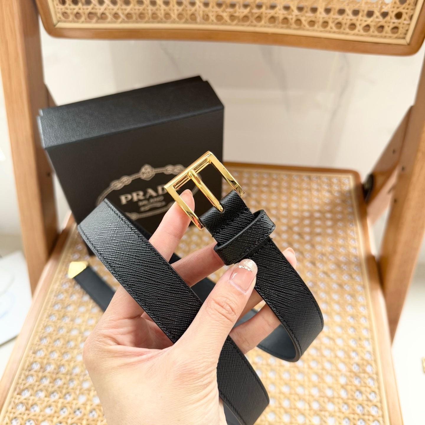 PRADA 25S BELT 25 MM IN BLACK CALFSKIN 542645