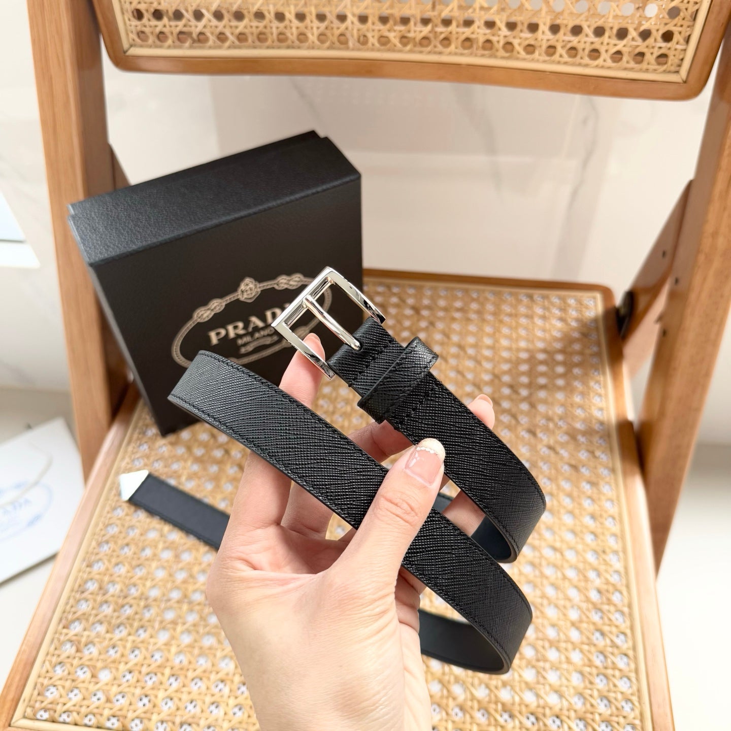 PRADA 25S BELT 25 MM IN BLACK CALFSKIN 542644