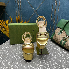 GG HORSEBIT FLATFORM SANDAL METALLIC GOLD CALFSKIN