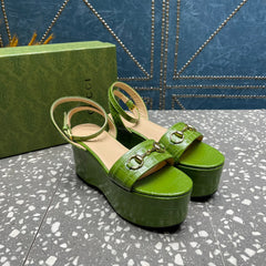 GG HORSEBIT PLATFORM SANDAL GREEN CALFSKIN