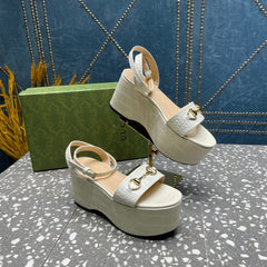 GG  HORSEBIT FLATFORM SANDAL GLOSSY WHITE CALFSKIN