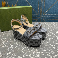 GG  HORSEBIT FLATFORM SANDAL LEAD CALFSKIN