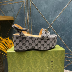 GG  HORSEBIT FLATFORM SANDAL LEAD CALFSKIN