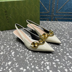 WOMEN'S SLINGBACK 45MM IN WHITE CALFSKIN WITH GOLD HARDWARE