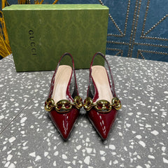 WOMEN'S SLINGBACK 45MM IN GARNET RED CALFSKIN WITH GOLD HARDWARE