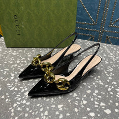 WOMEN'S SLINGBACK 45MM IN BLACK CALFSKIN WITH GOLD HARDWARE