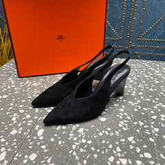 HIGH SLINGBACKS 7 CM IN BLACK SUEDE