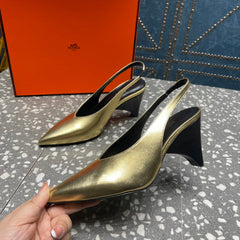 HIGH SLINGBACKS 7 CM IN LIGHT GOLD SHEEPSKIN