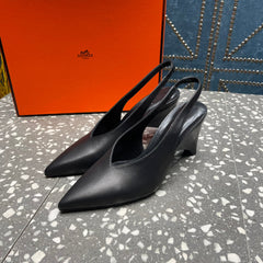 HIGH SLINGBACKS 7 CM IN BLACK SHEEPSKIN