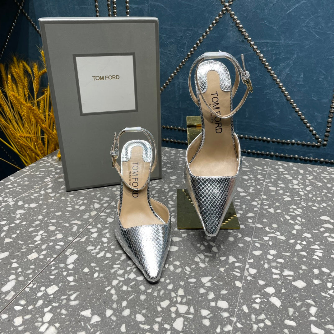 HIGH HEELS 10 CM IN SILVER SNAKE PATTERNED CALFSKIN