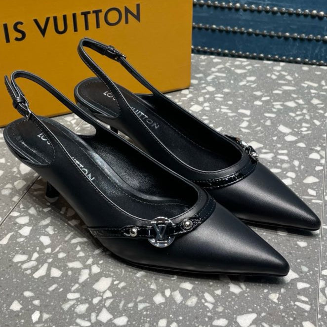 HIGH HEEL 55 MM SLINGBACKS IN BLACK SHEEPSKIN