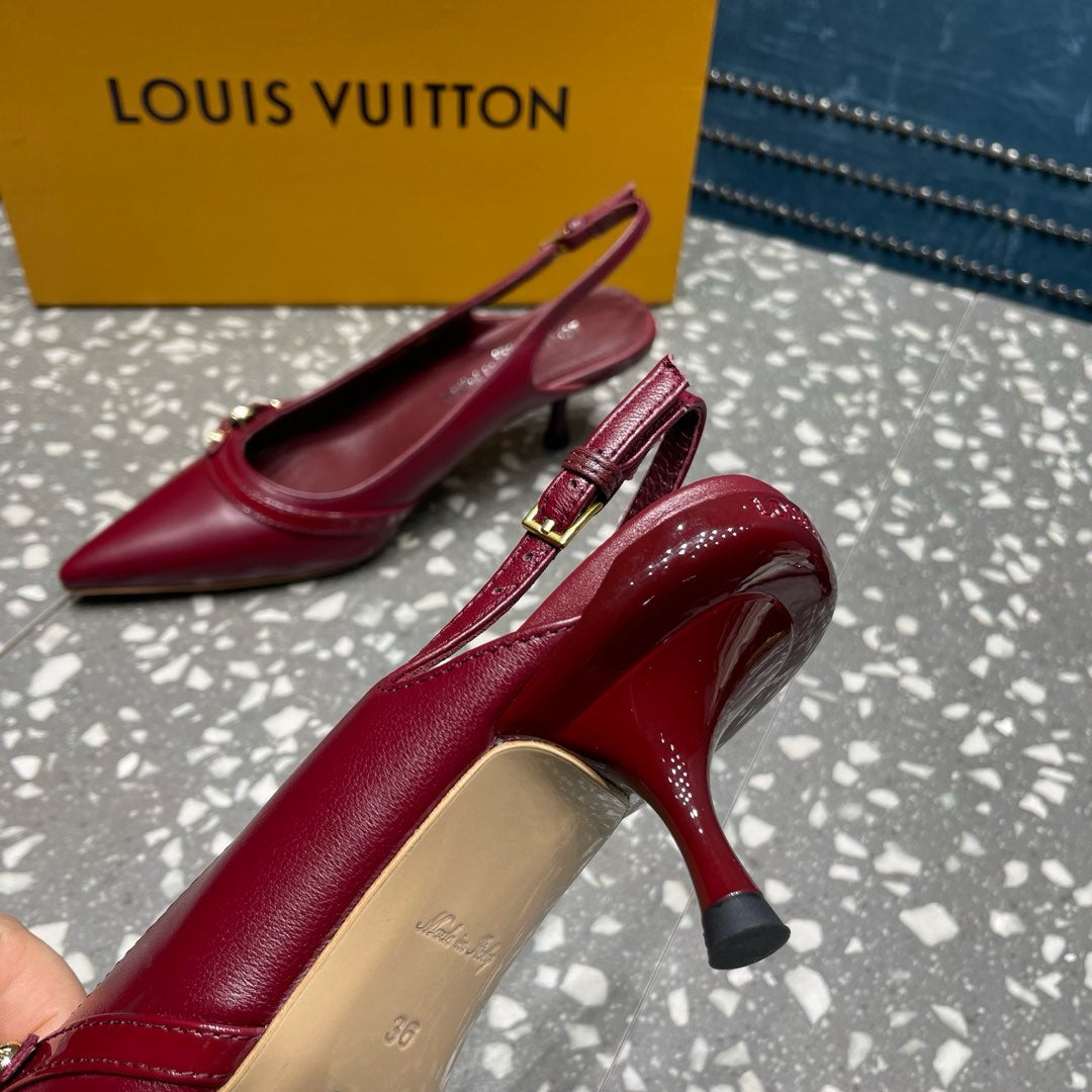 HIGH HEEL 55 MM SLINGBACKS IN JAM RED SHEEPSKIN