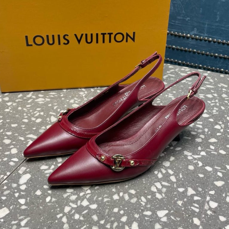 HIGH HEEL 55 MM SLINGBACKS IN JAM RED SHEEPSKIN