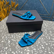 BALMAIN 26S SLIDES IN OCEAN BLUE SATIN