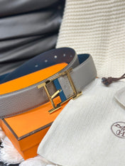 HM HADRIEN 38MM REVERSIBLE BELT GREY AND BLUE LEATHER GOLD BUCKLE