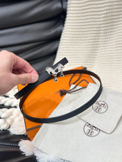 HM ROULIS SILVER BUCKLE & REVERSIBLE BLACK LEATHER STRAP 13MM