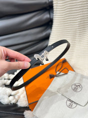 HM ROULIS SILVER BUCKLE & REVERSIBLE BLACK LEATHER STRAP 13MM