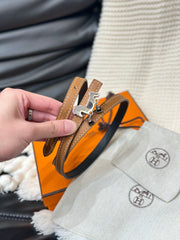 HM ROULIS SILVER BUCKLE & REVERSIBLE TAN BROWN LEATHER STRAP 13MM