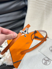 HM ROULIS SILVER BUCKLE & REVERSIBLE ORANGE LEATHER STRAP 13MM