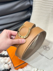 HM LUCK BELT GOLD BUCKLE & REVERSIBLE PEANUT BROWN LEATHER STRAP 38MM