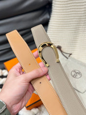 HM LUCK BELT GOLD BUCKLE & REVERSIBLE PEANUT BROWN LEATHER STRAP 38MM