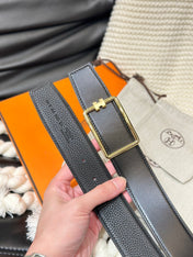 HM TUBE H BELT GOLD BUCKLE & REVERSIBLE BLACK LEATHER STRAP 38MM