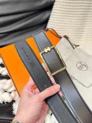 HM TUBE H BELT GOLD BUCKLE & REVERSIBLE BLACK LEATHER STRAP 38MM