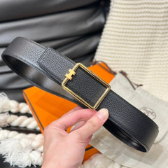 HM TUBE H BELT GOLD BUCKLE & REVERSIBLE BLACK LEATHER STRAP 38MM