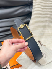 HM OSCAR BELT GOLD BUCKLE & REVERSIBLE GINGER ORANGE LEATHER STRAP 38MM