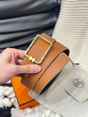 HM TUBE H BELT GOLD BUCKLE & REVERSIBLE GINGER ORANGE LEATHER STRAP 38MM