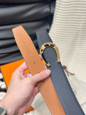 HM LUCK BELT GOLD BUCKLE & REVERSIBLE DARK ORANGE LEATHER STRAP 38MM