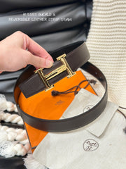 HM 5382 BELT GOLD BUCKLE & REVERSIBLE BLACK LEATHER STRAP 38MM