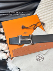 HM 5382 BELT SILVER BUCKLE & REVERSIBLE ORANGE LEATHER STRAP 38MM