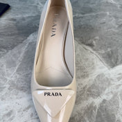 PRADA 25S POINTED-TOE HIGH HEELS 55 MM IN BEIGE GLOSSY LAMBSKIN