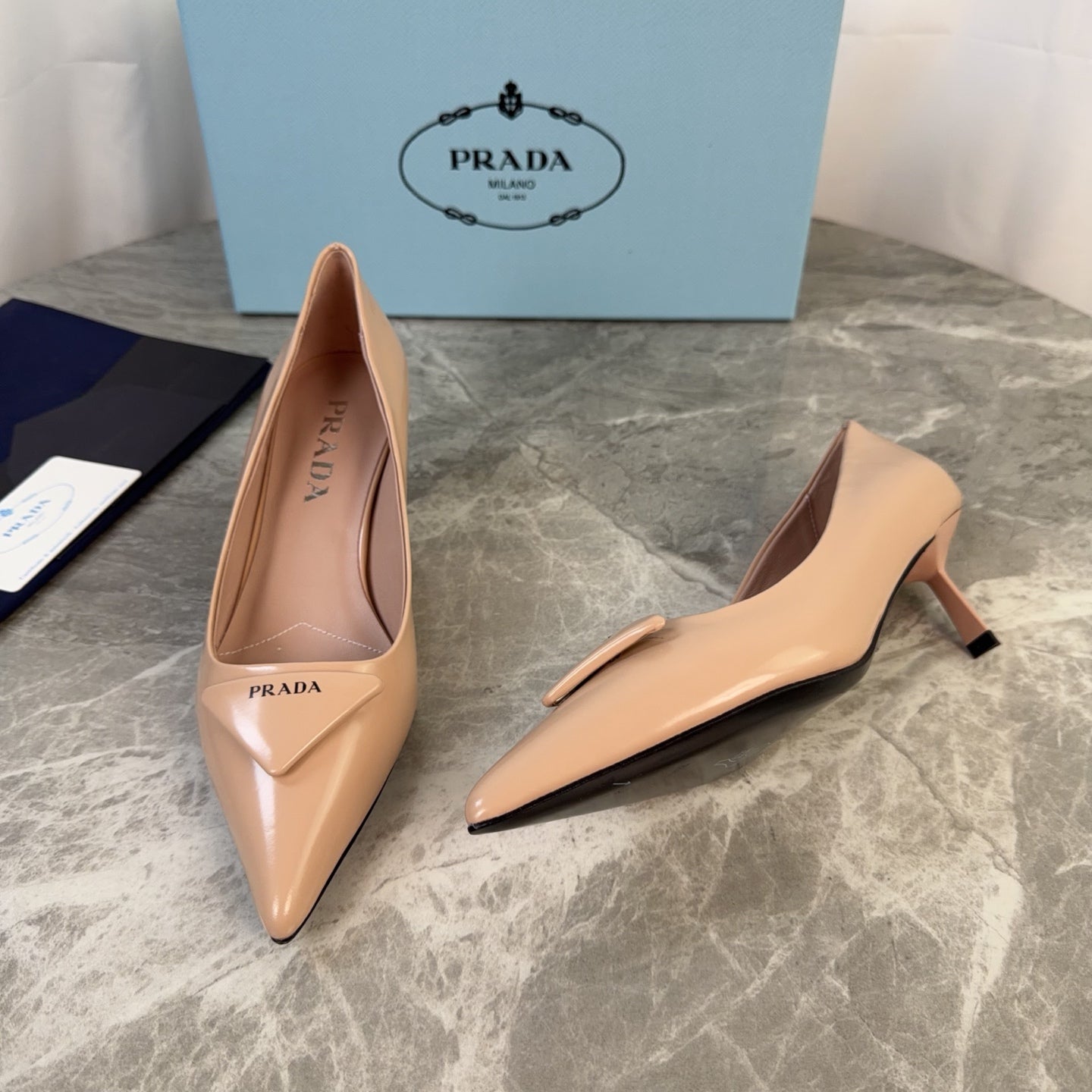 PRADA 25S POINTED-TOE HIGH HEELS 55 MM IN WARM BEIGE LAMBSKIN