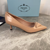 PRADA 25S POINTED-TOE HIGH HEELS 55 MM IN WARM BEIGE LAMBSKIN