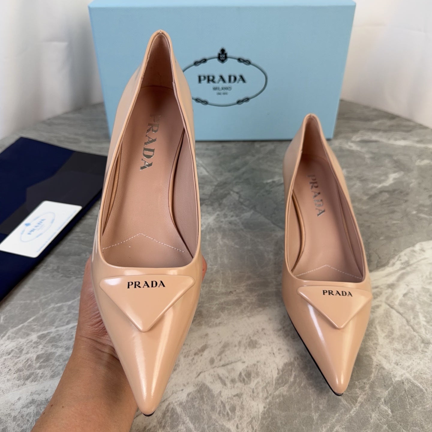 PRADA 25S POINTED-TOE HIGH HEELS 55 MM IN WARM BEIGE LAMBSKIN