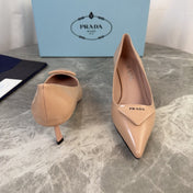 PRADA 25S POINTED-TOE HIGH HEELS 55 MM IN WARM BEIGE LAMBSKIN