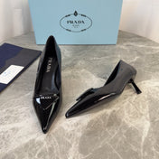 PRADA 25S POINTED-TOE HIGH HEELS 55 MM IN BLACK GLOSSY LAMBSKIN