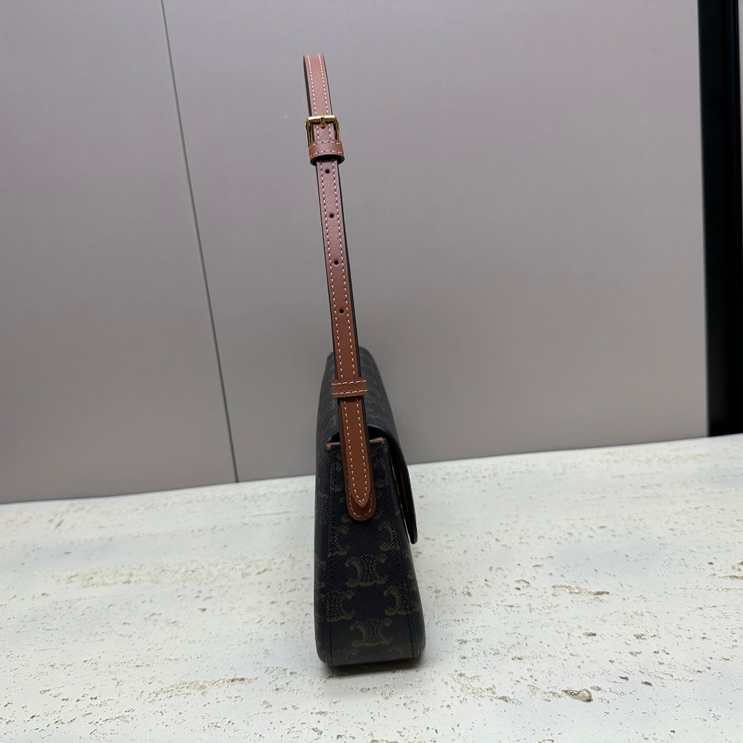 LOLA BAGUETTE BAG 28 IN DARK BROWN MONOGRAM CANVAS AND CALFSKIN