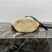 CELINE 25S TEEN BAG 22 IN NATURAL MIX BLACK RAFFIA CALFSKIN SHOULDER STRAP