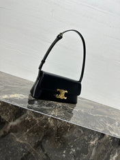 CELINE 25S TRIOMPHE BAG 24 IN BLACK SHINY CALFSKIN