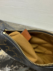 CELINE 25S TEEN LULU BAG 24 IN BLACK TRIOMPHE CANVAS AND BROWN CALFSKIN TRIM