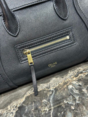CELINE 25S NEW LUGGAGE 38MM IN BLACK SHINY LAMBSKIN GOLD HARDWARE