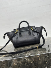 CELINE 25S NEW LUGGAGE 38MM IN BLACK SHINY LAMBSKIN GOLD HARDWARE