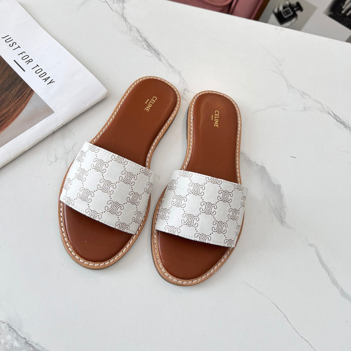 LYMPIA MULE WHITE CANVAS EMBROIDERED LOGO