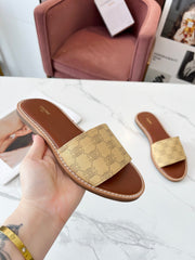 LYMPIA MULE BEIGE CANVAS EMBROIDERED LOGO