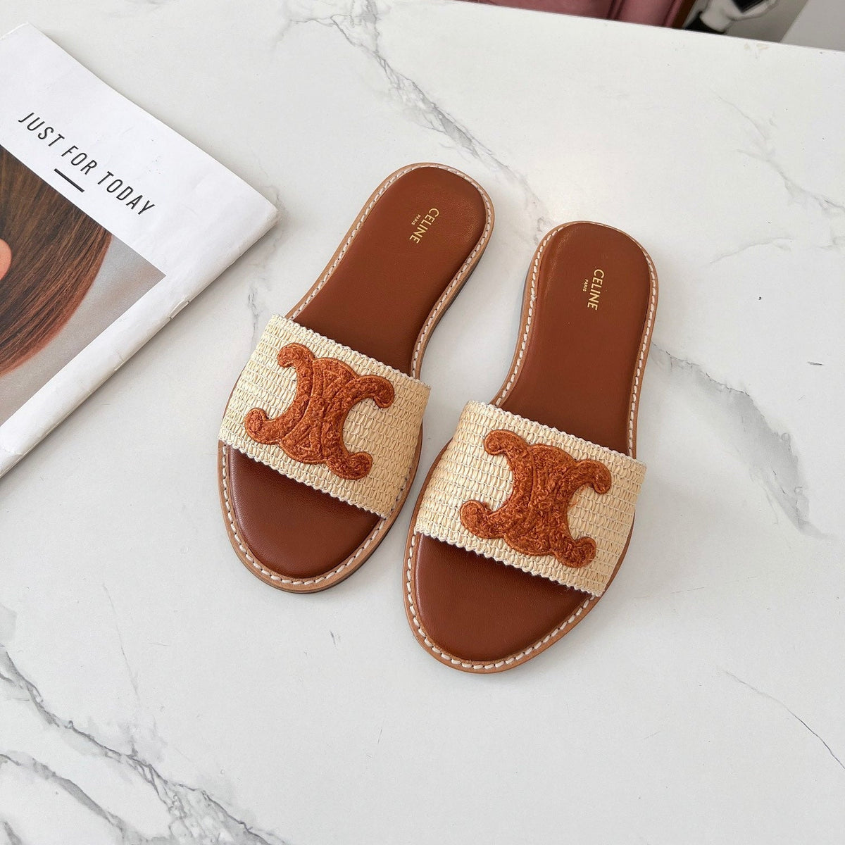 LYMPIA MULE BEIGE RAFFIA AND TAN WOOL